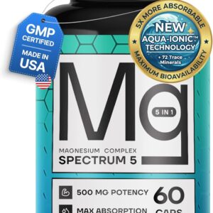 Spectrum 5 Magnesium | 5-in-1 Complex + 72 Trace Minerals for Enhanced Absorption | Irish Sea Sourced | 500mg per Serving | Made in USA, Third Party Tested, GMP Certified